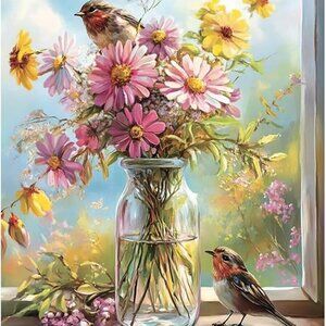 Bird and Flowers Round Diamond Painting Kit